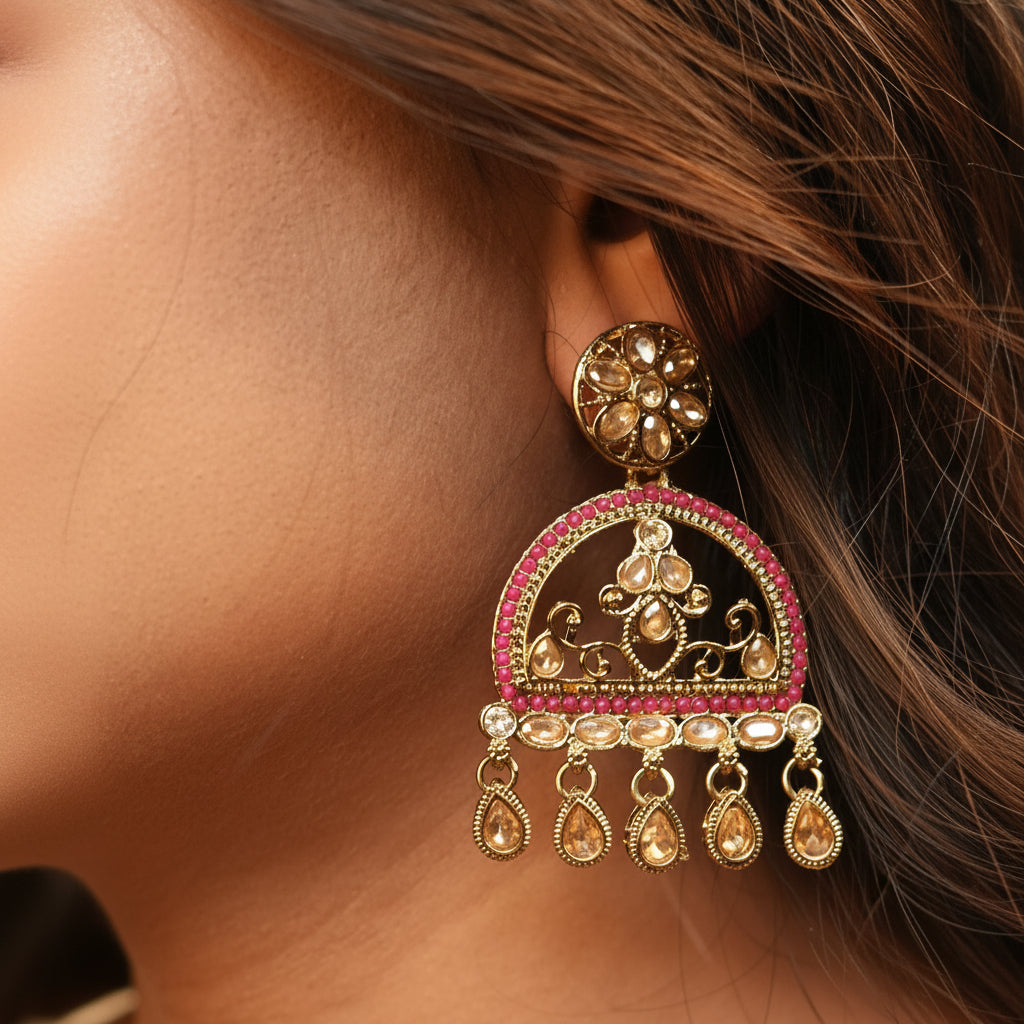 Mahi Kundan Earrings (Pink)