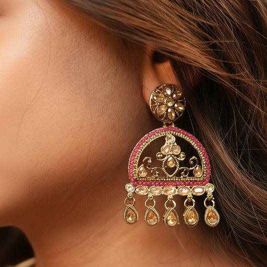 Mahi Kundan Earrings (Pink)