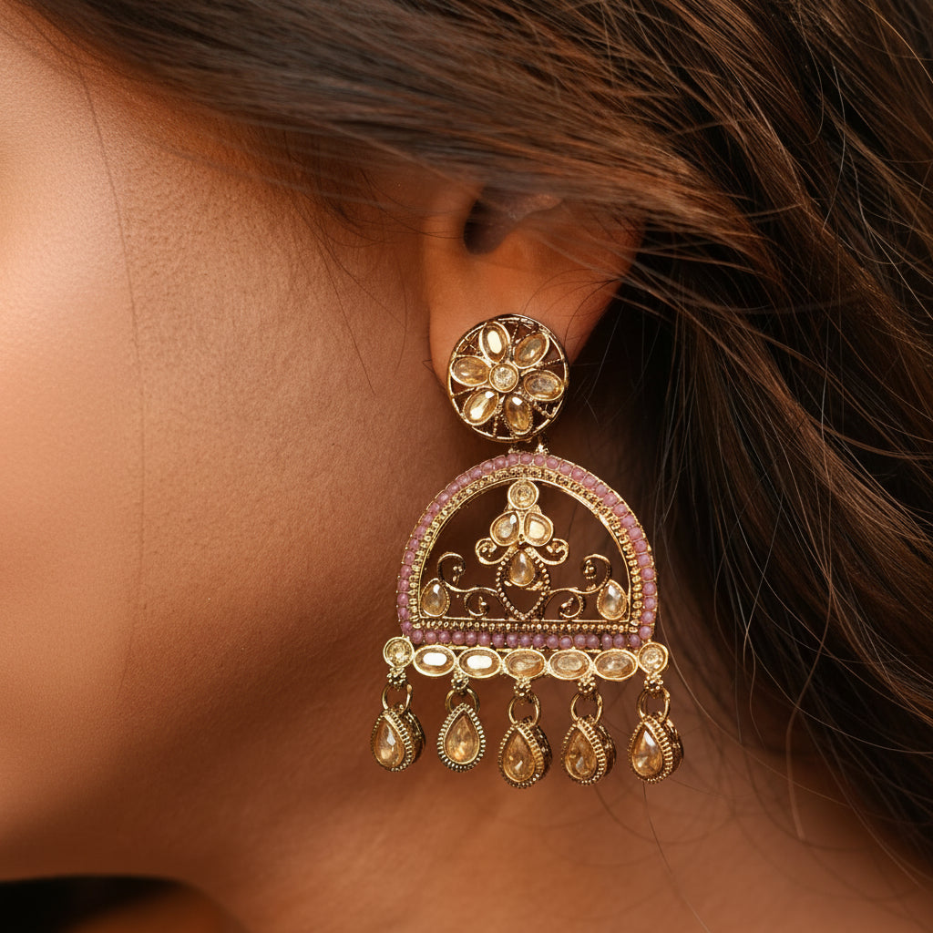 Mahi Kundan Earrings (Light-Purple)