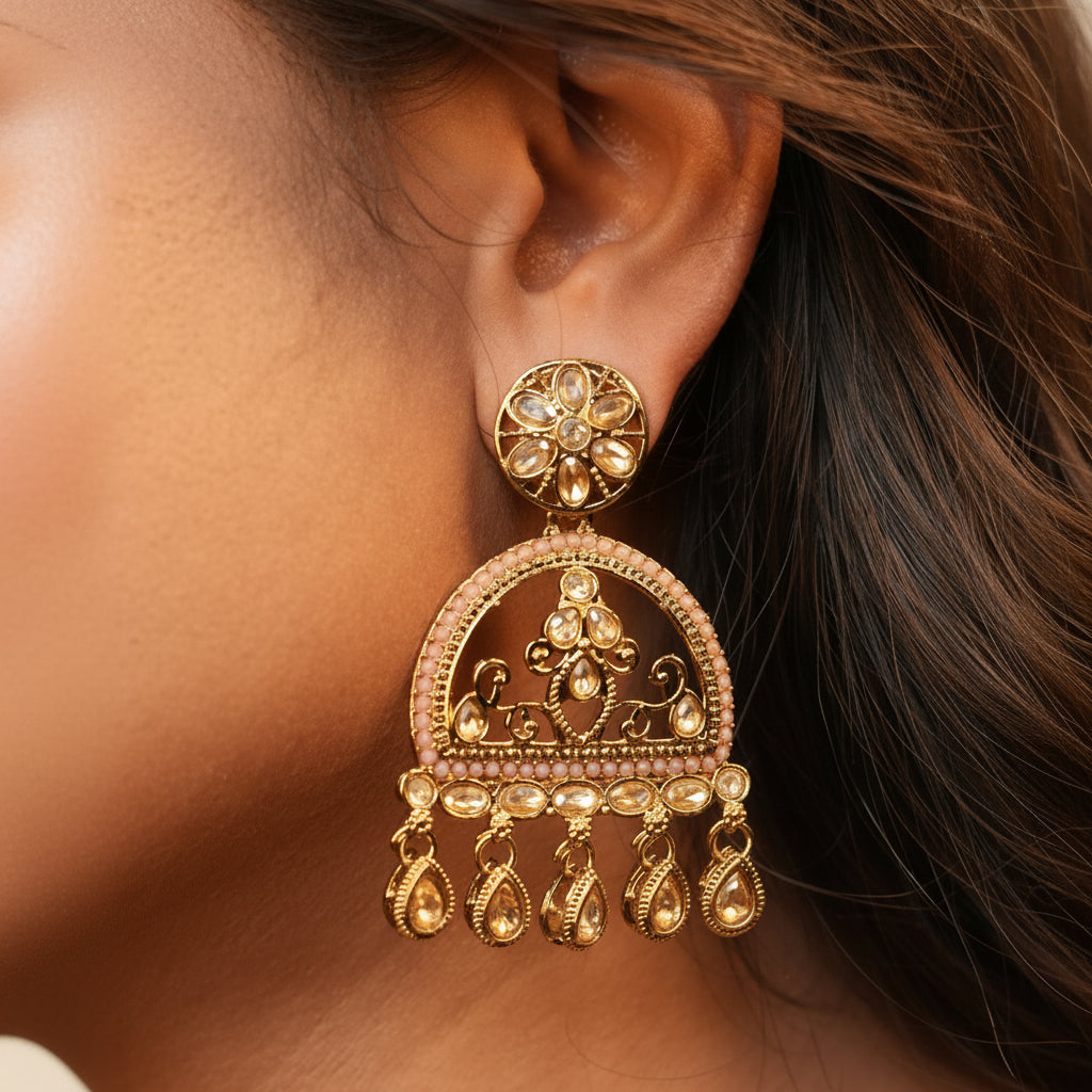 Mahi Kundan Earrings (Light-Pink)