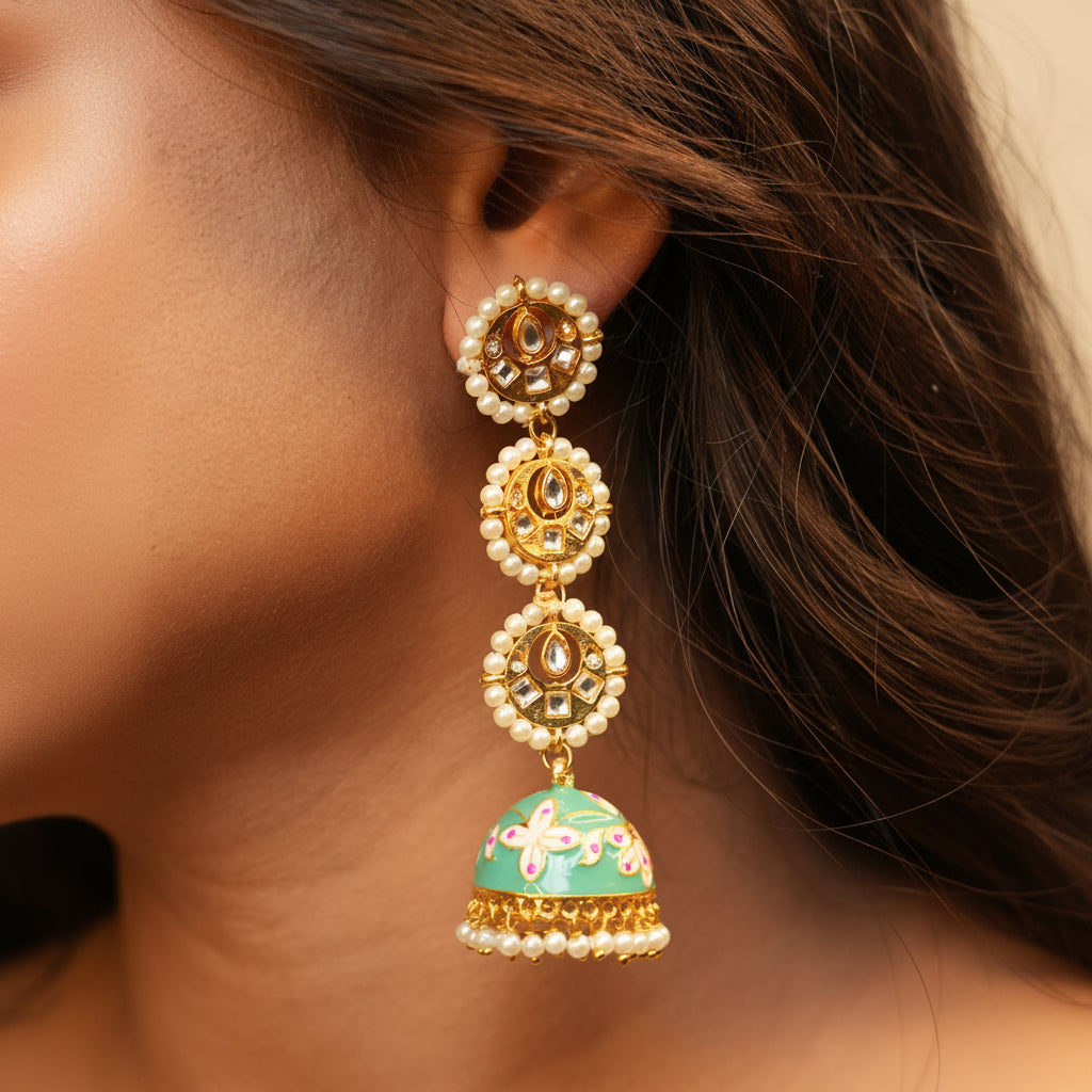 Myra Kundan Earrings (Mint Green)