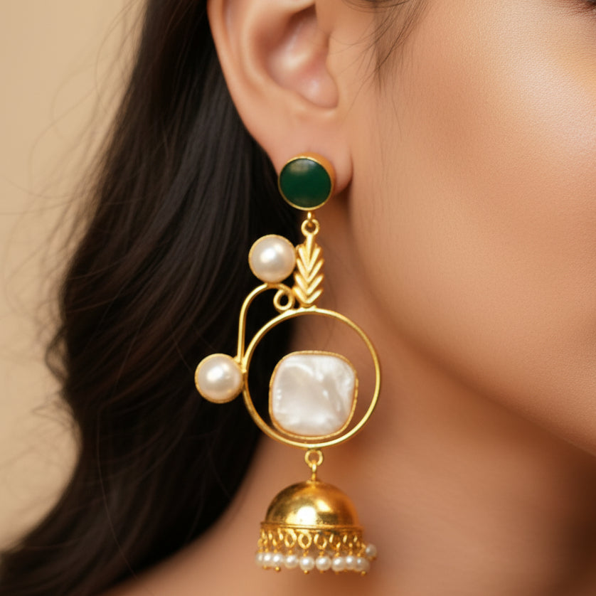 Nova Pearl Jhumkas (Green)
