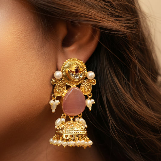 Heer Kashmiri Earrings (Pink)
