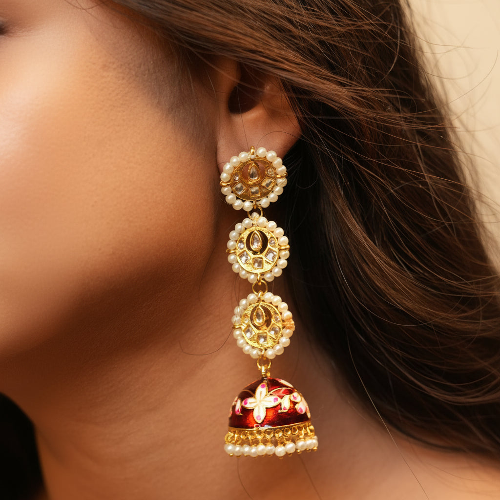 Myra Kundan Earrings (Red)