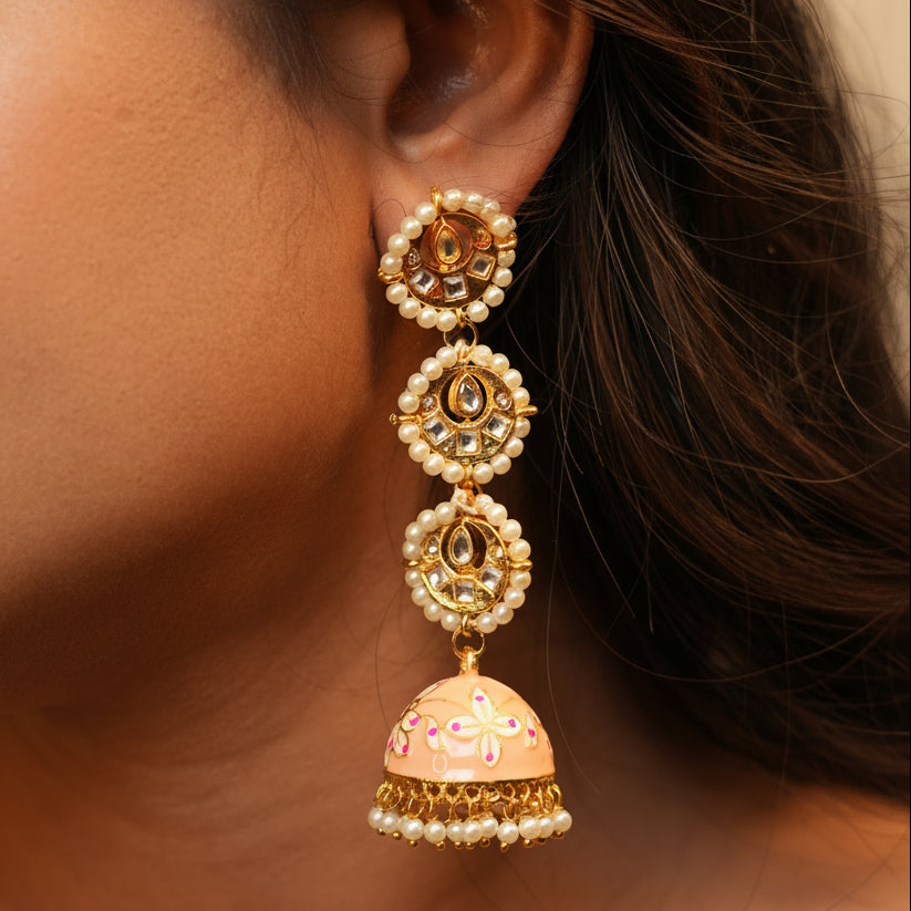 Myra Kundan Earrings (Peach)