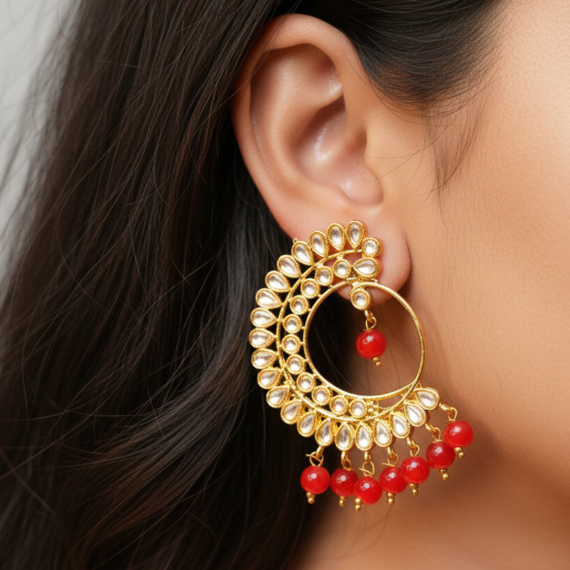 Mohini Kundan Earrings (Red)