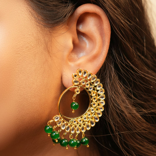 Mohini Kundan Earrings (Green)