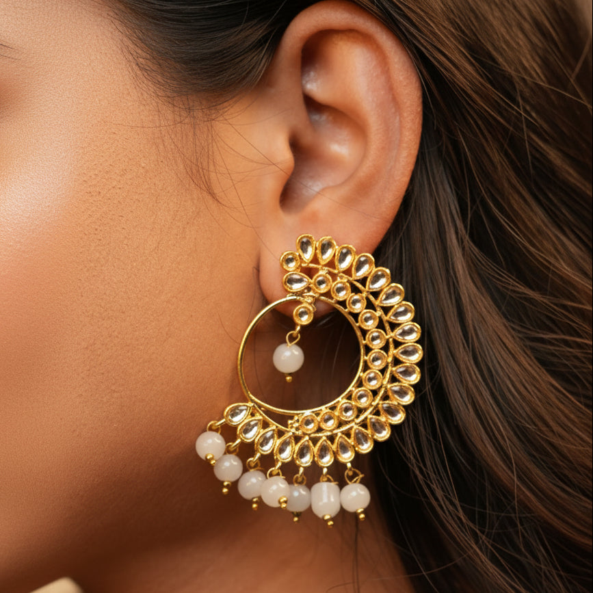 Mohini Kundan Earrings (White)