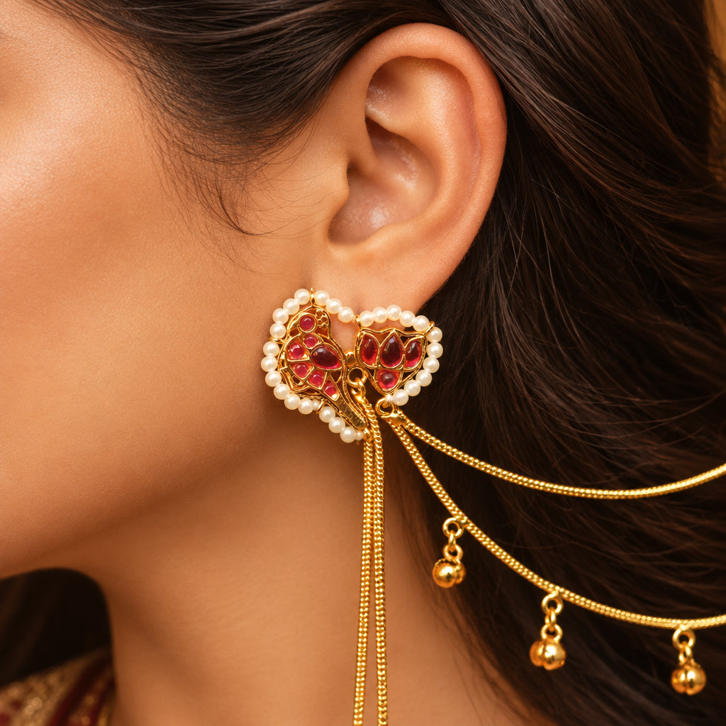 Zalak Chain Kashmiri Earrings (PINK)