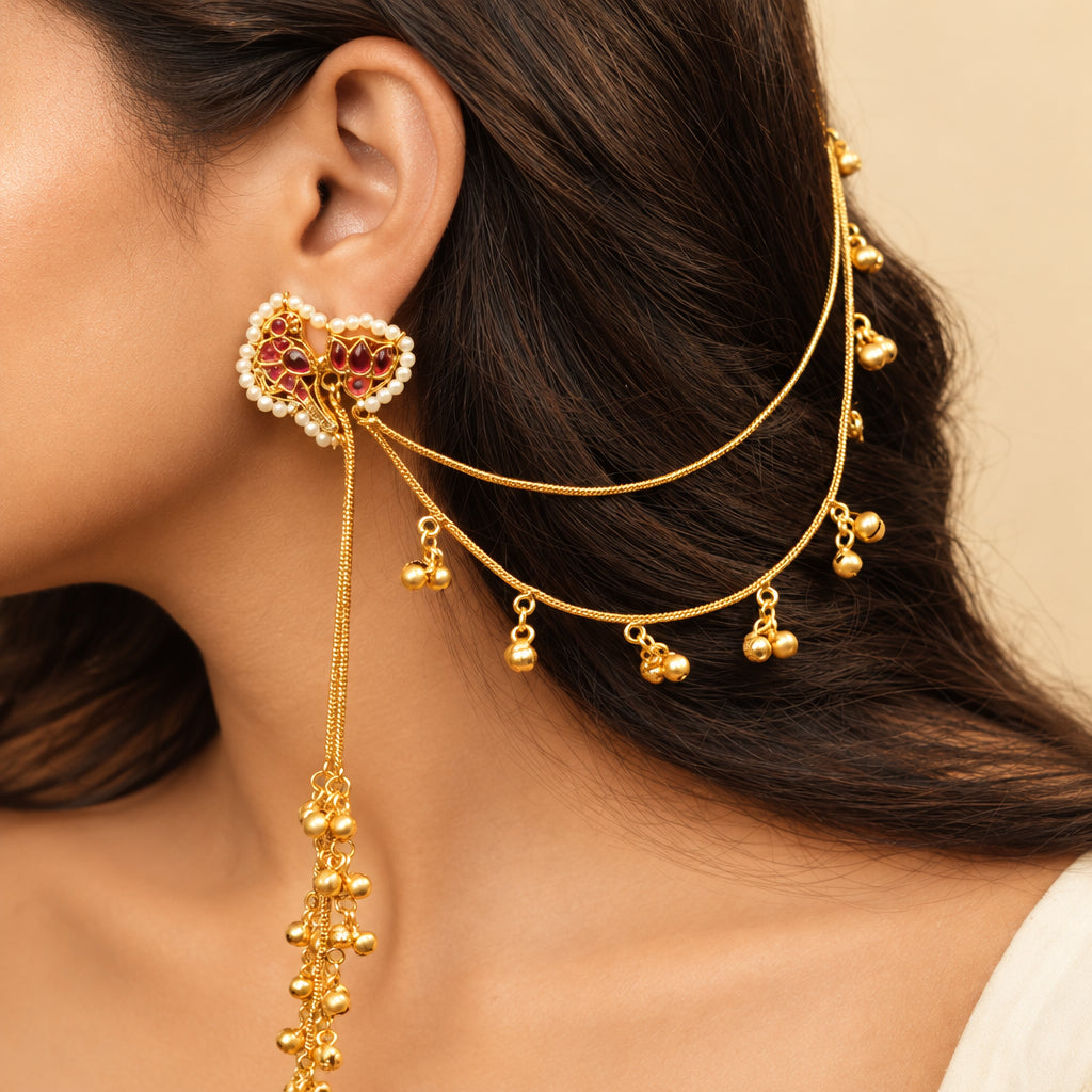 Zalak Chain Kashmiri Earrings (PINK)