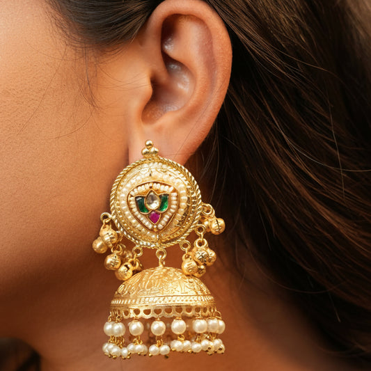 Ruhani Kashmiri Jhumkas (Green-Pink)