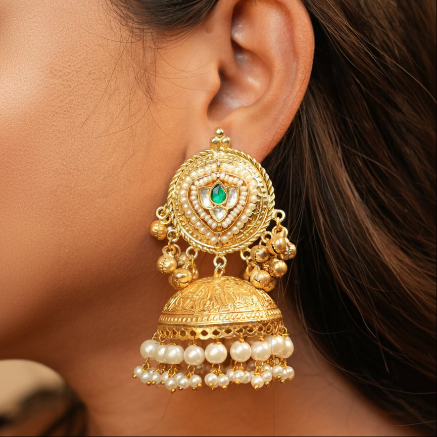 Ruhani Kashmiri Jhumkas (Green)