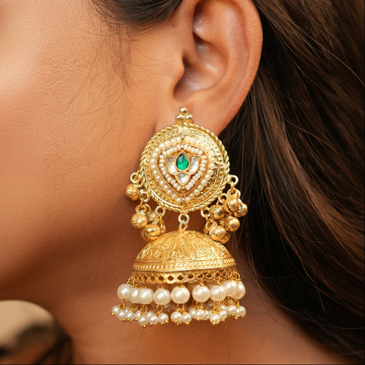 Ruhani Kashmiri Jhumkas (Green)