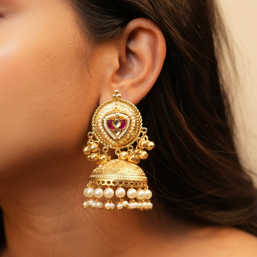 Ruhani Kashmiri Jhumkas (Pink)
