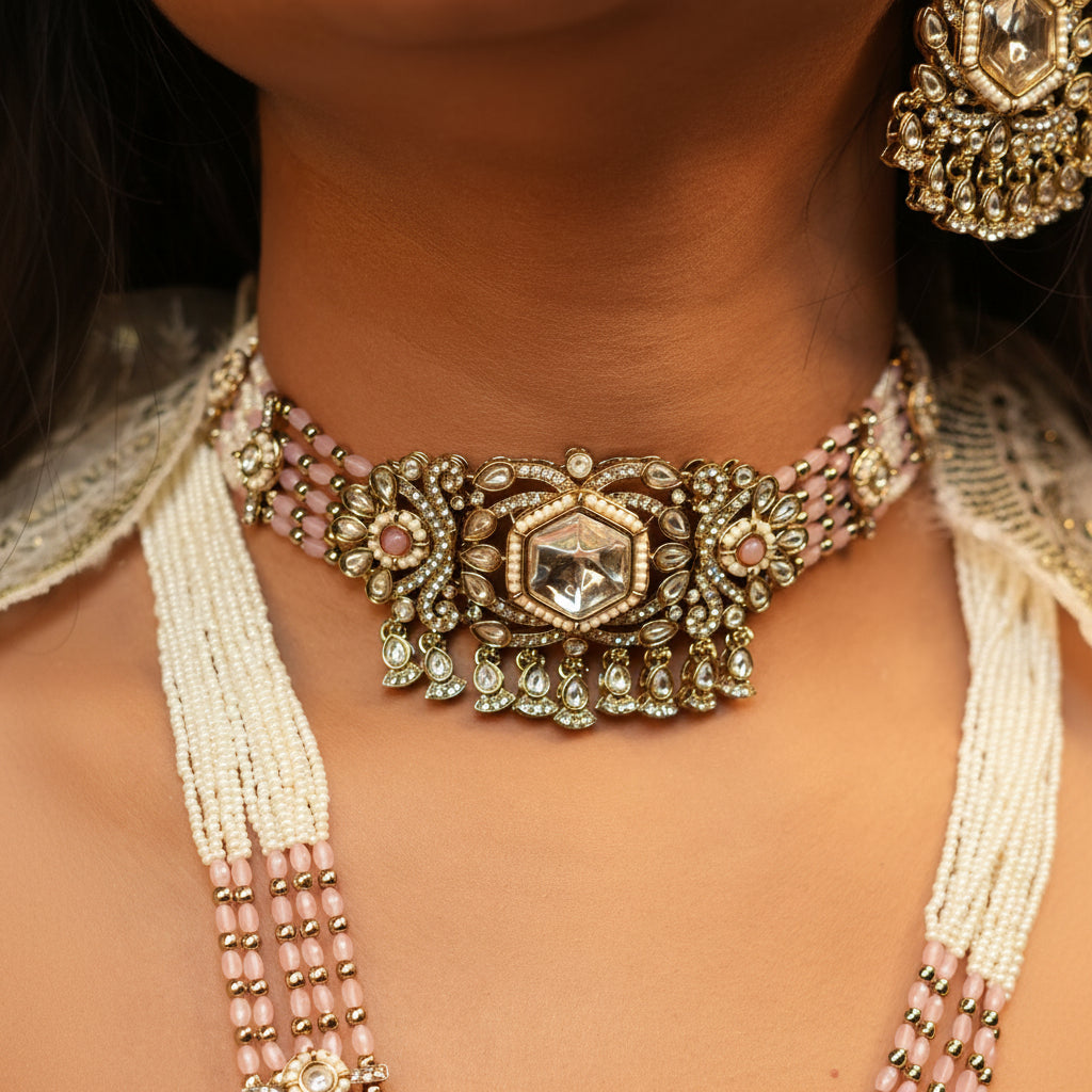 Meera Layered Necklace (Pink)