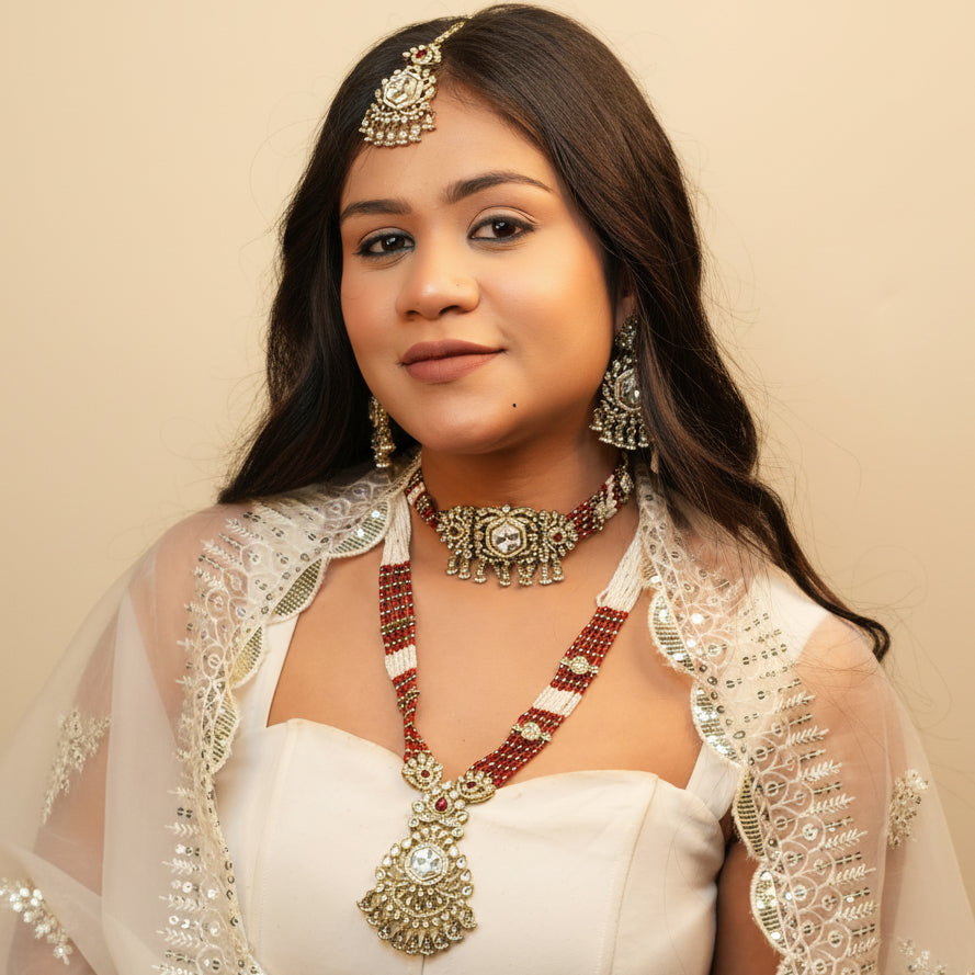 Meera Layered Necklace (Red)