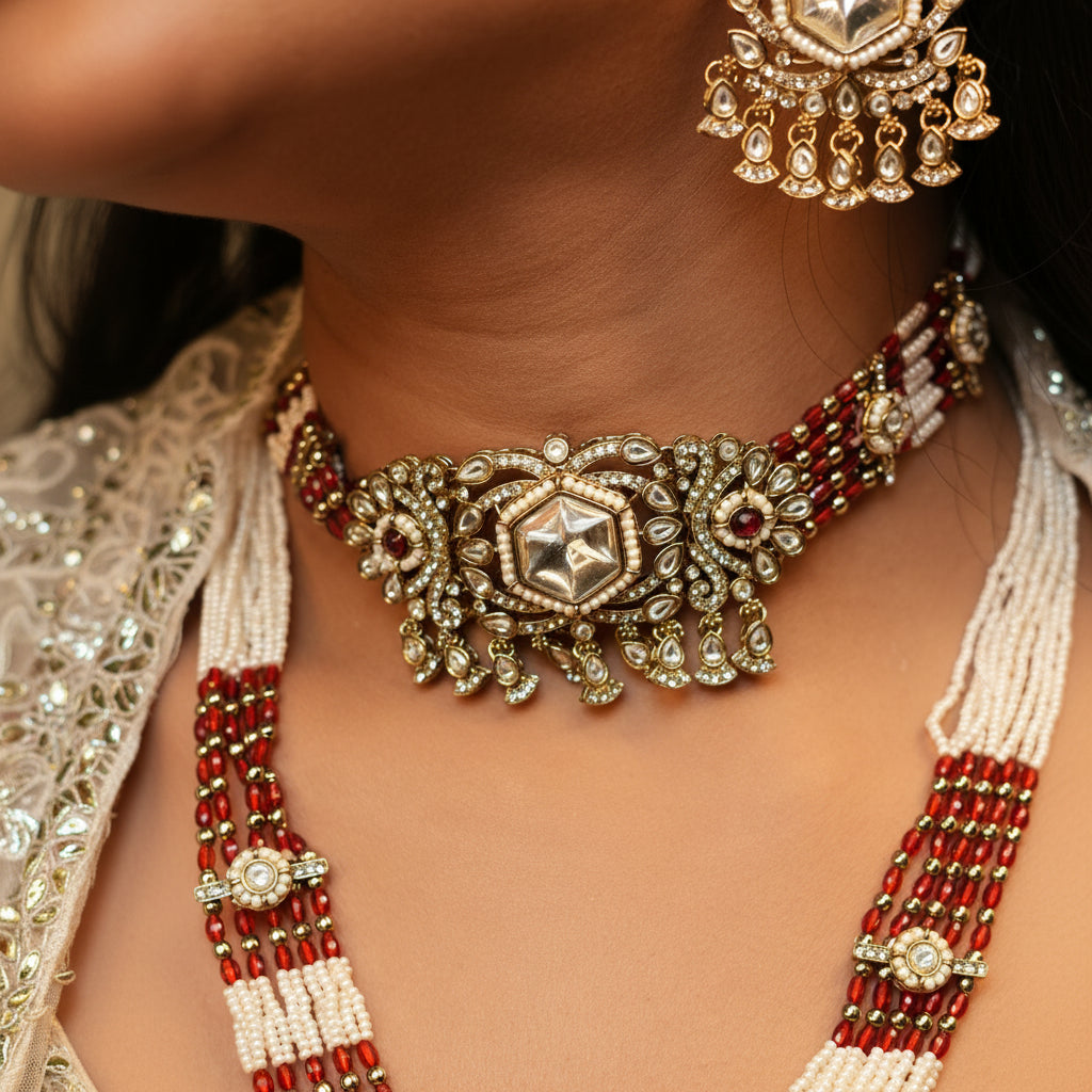 Meera Layered Necklace (Red)