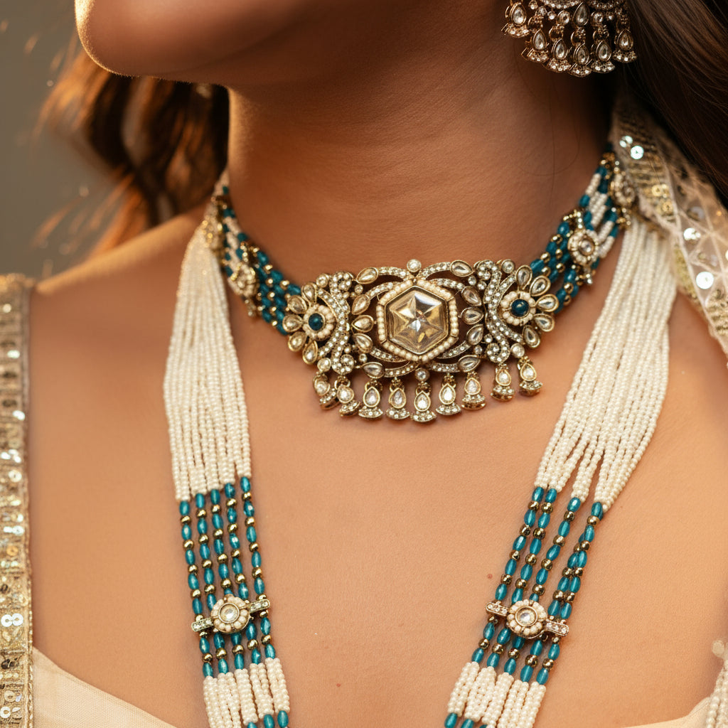 Meera Layered Necklace (Blue)