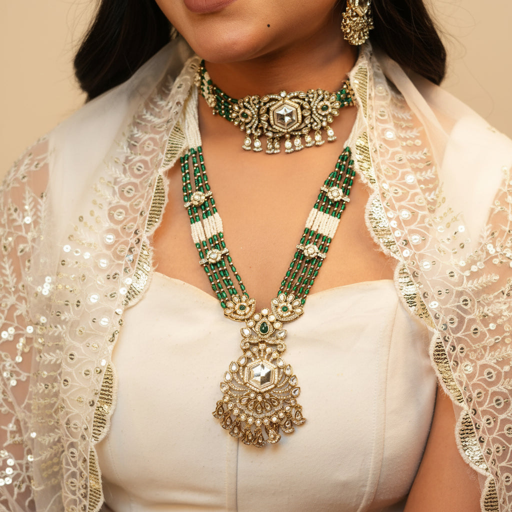 Meera Layered Necklace (Green)