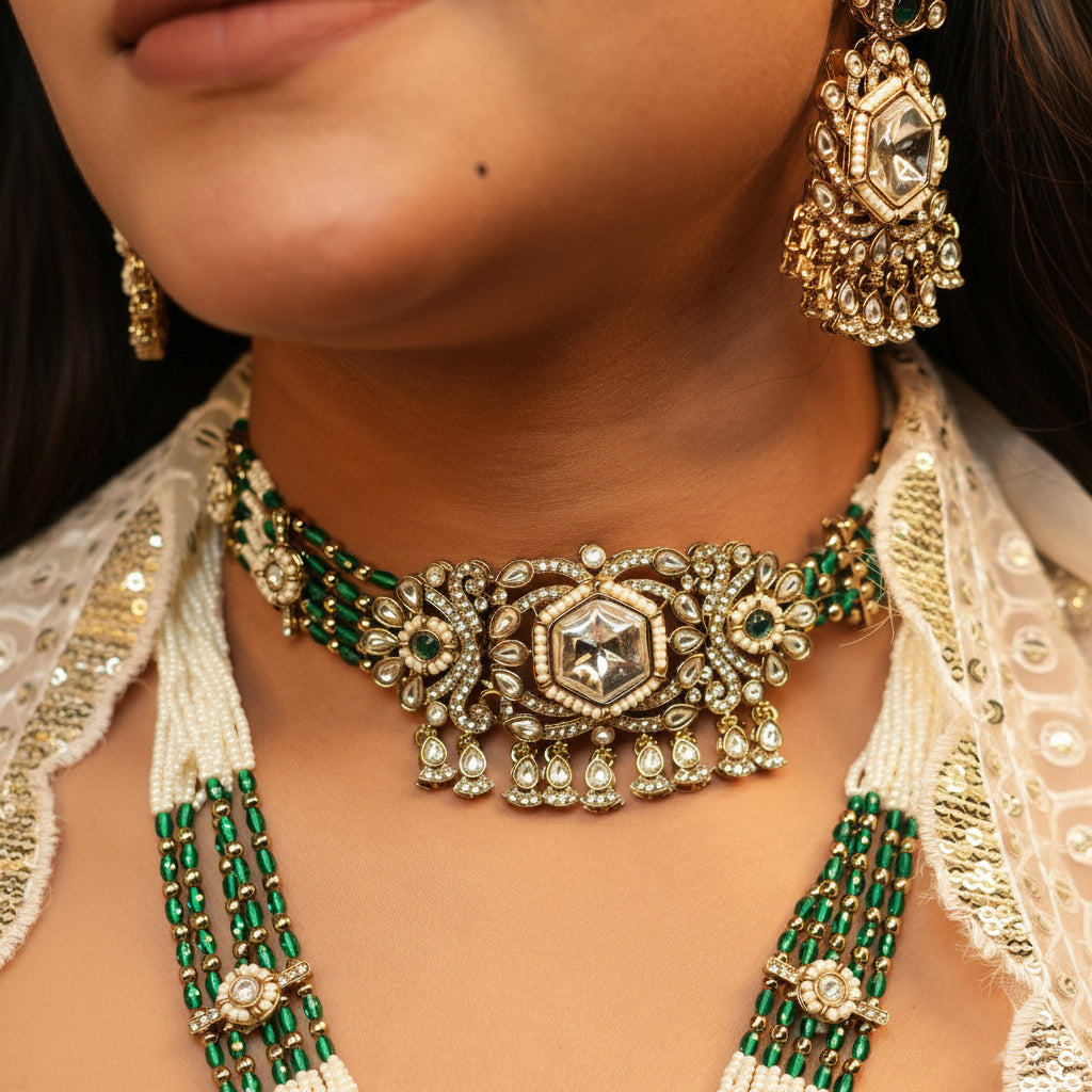Meera Layered Necklace (Green)