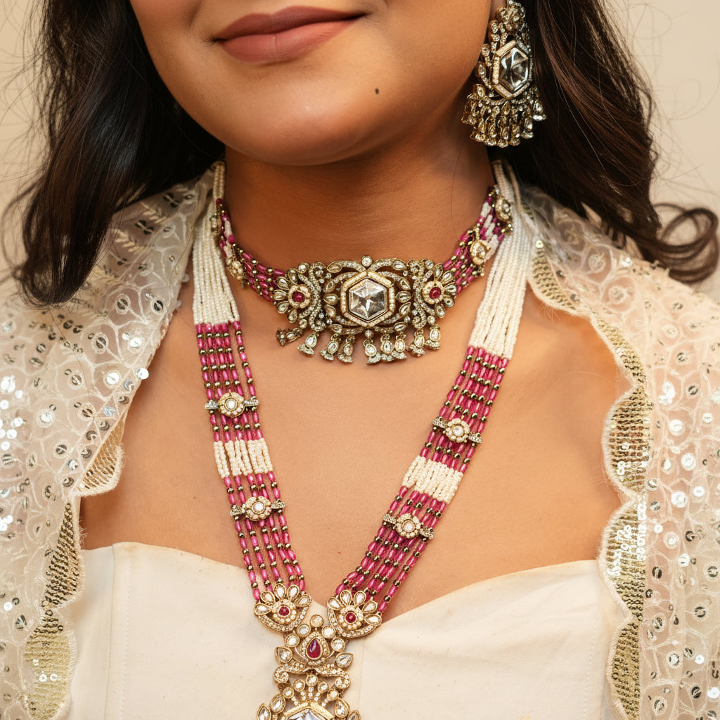 Meera Layered Necklace (Pink)