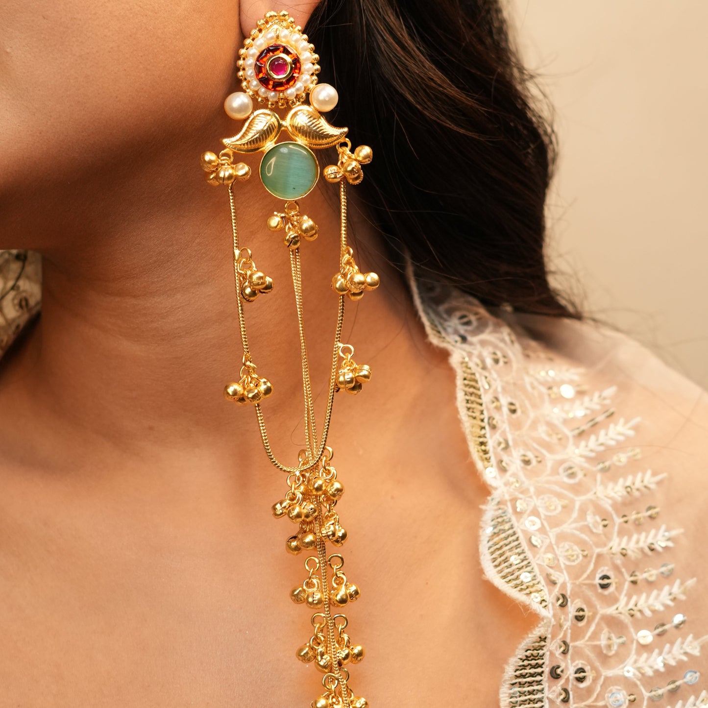 Aarzu Kashmiri Earrings (Wine and Green)