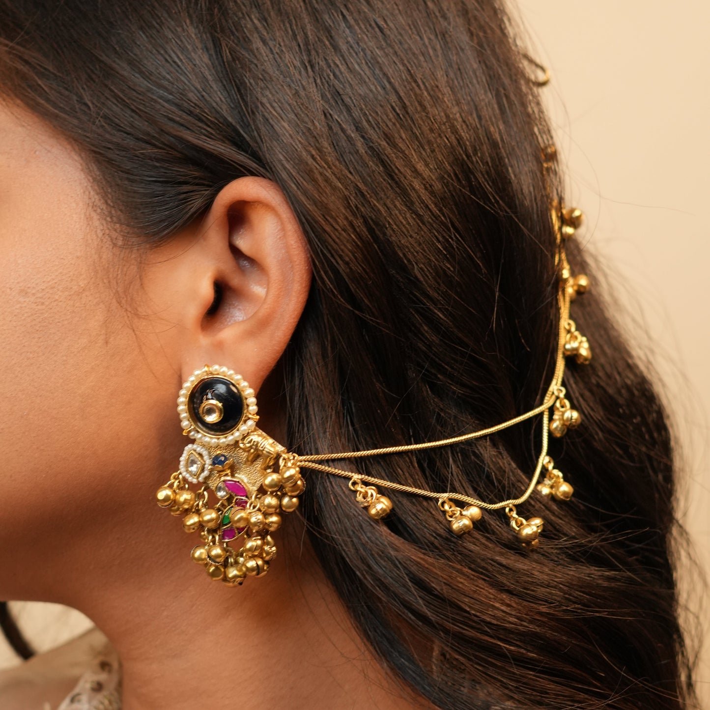 Sita Chain Kashmiri Earrings (Blue)