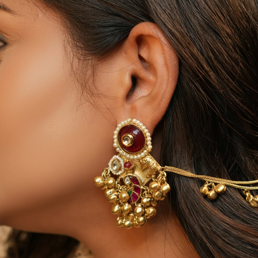 Sita Chain Kashmiri Earrings (Wine)
