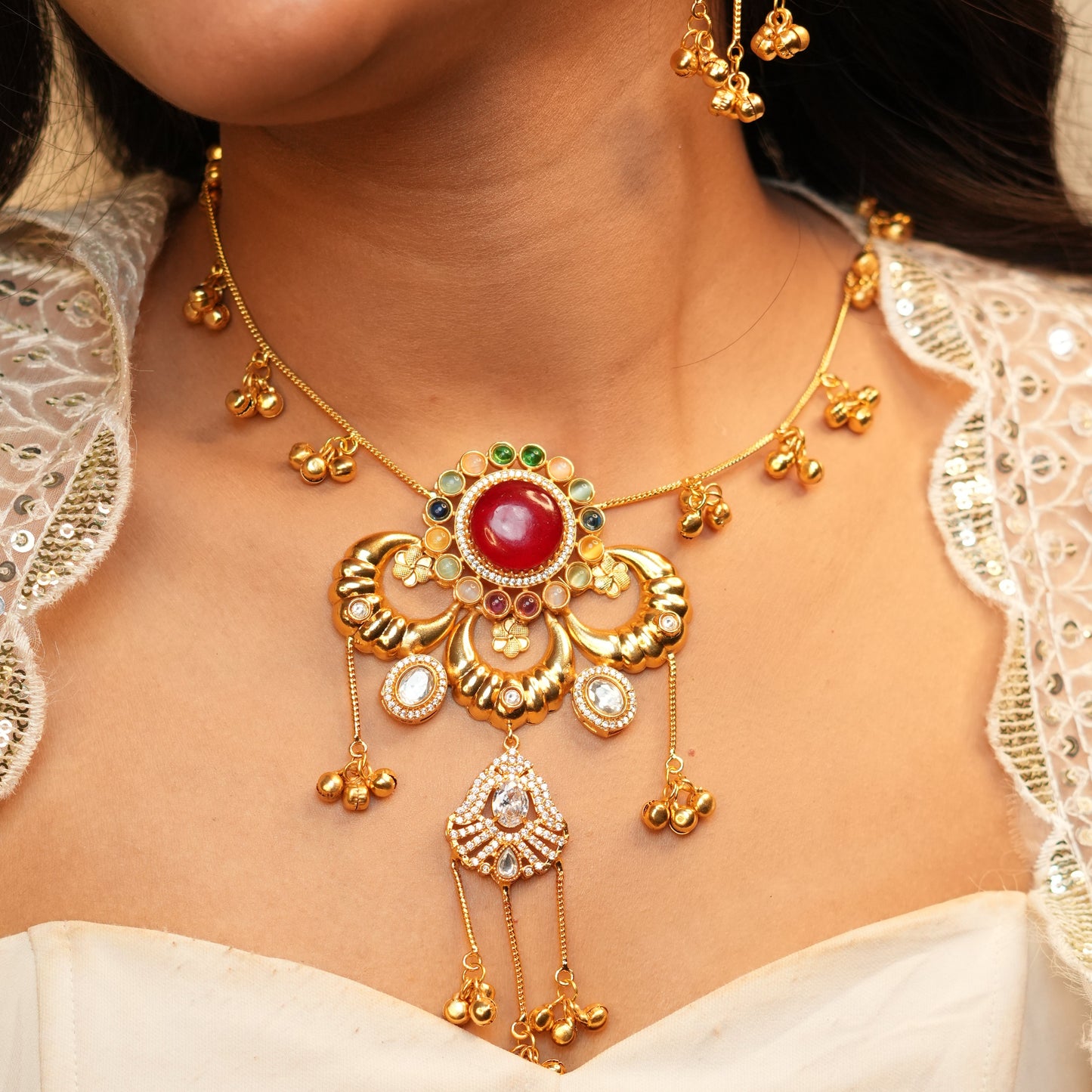 Sufi Kashmiri Necklace (Red with Multi-Colour)