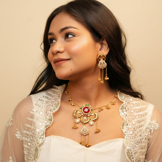 Sufi Kashmiri Necklace (Red with Multi-Colour)