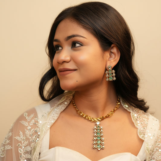 Noorvi AD Necklace (Mint Green)