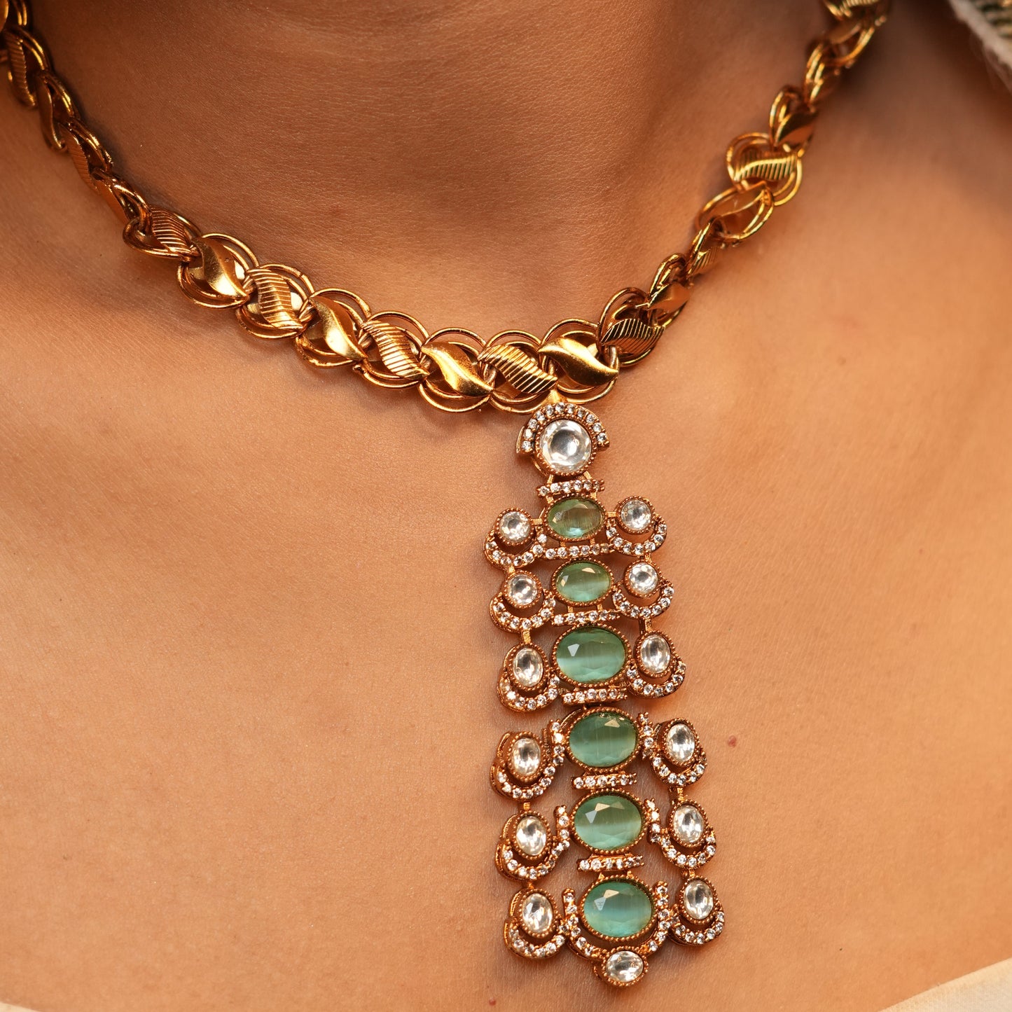 Noorvi AD Necklace (Mint Green)