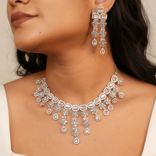 Empress Shine AD Necklace (Pink)