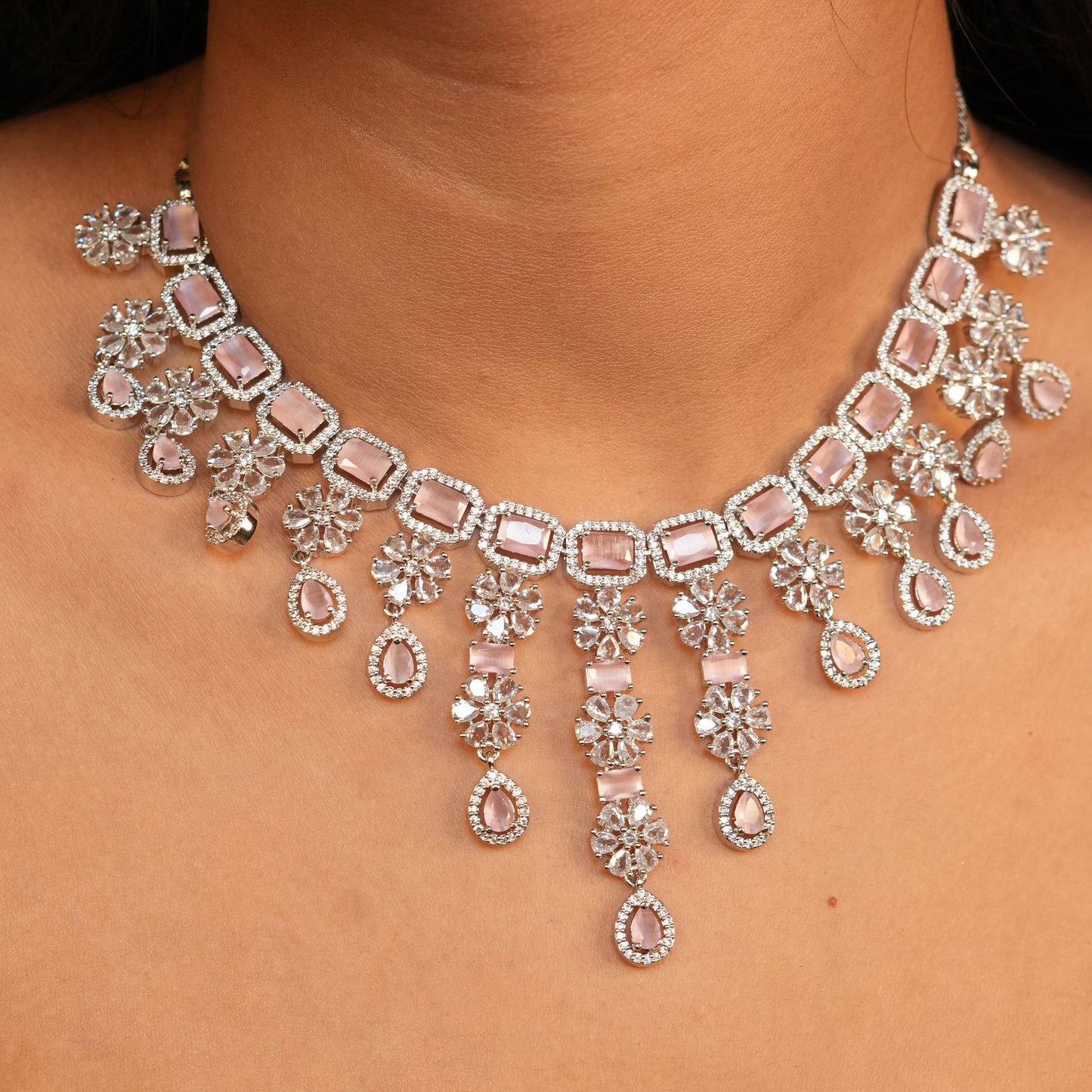 Empress Shine AD Necklace (Pink)