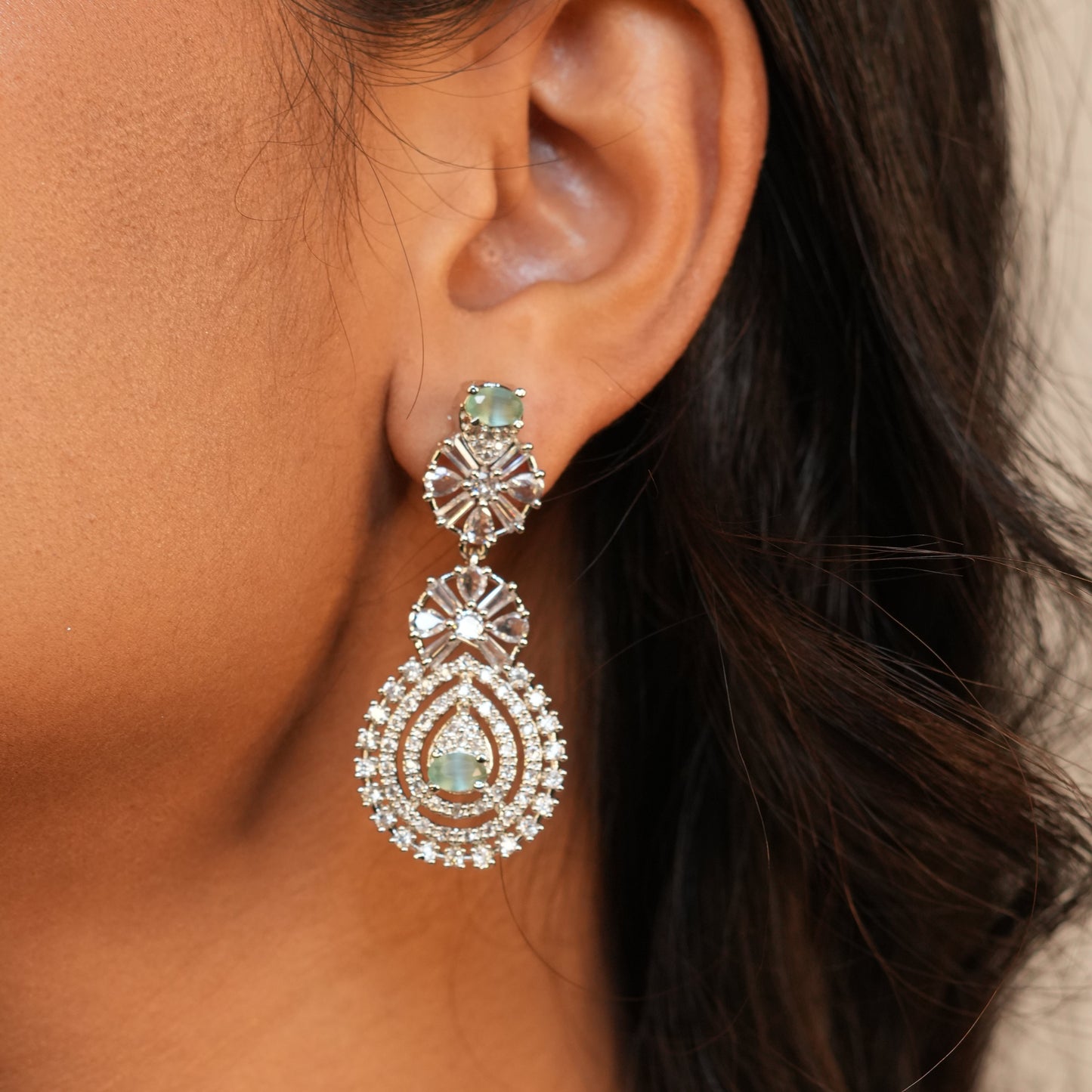 Royal Bloosom AD Necklace (Mint Green)