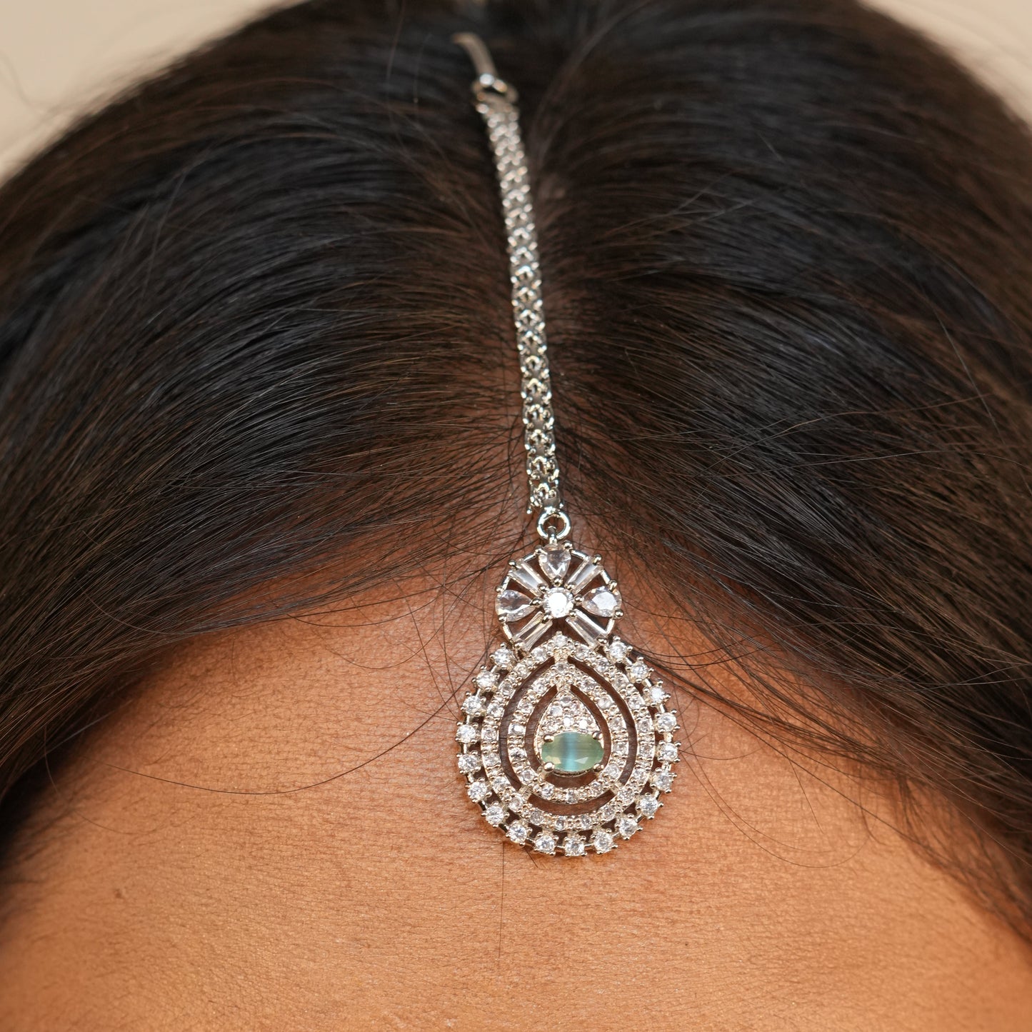 Royal Bloosom AD Necklace (Mint Green)