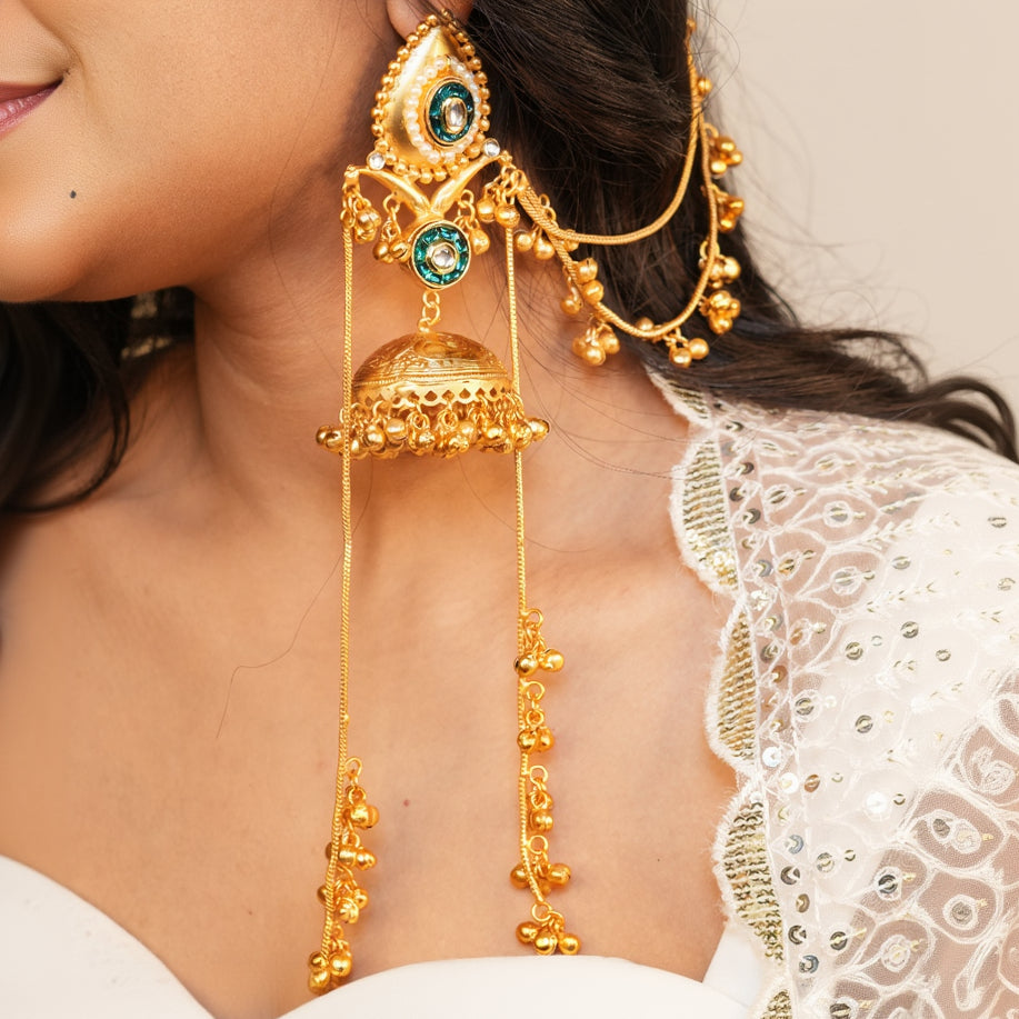 Mira Chain Kashmiri Earrings (Green)