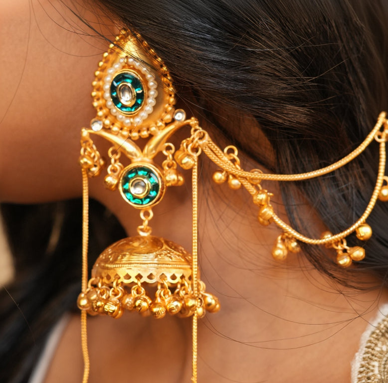 Mira Chain Kashmiri Earrings (Green)