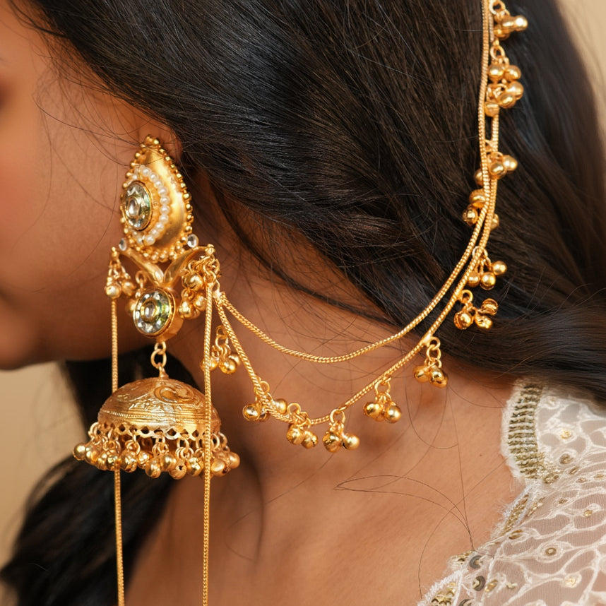 Mira Chain Kashmiri Earrings (White)