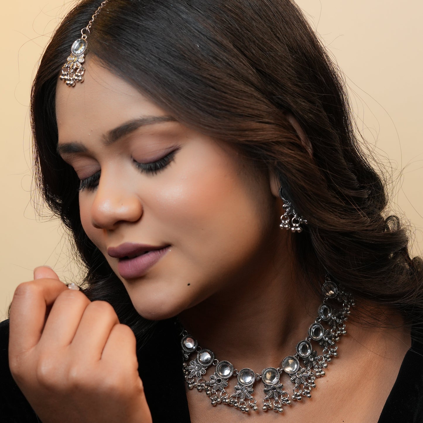 Tanisha Oxidize Necklace  with Maang tikka
