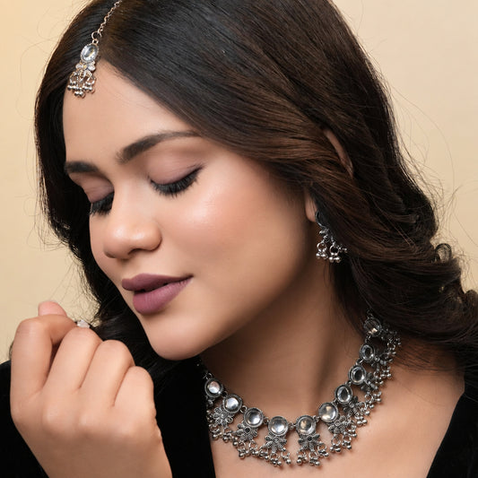 Tanisha Oxidize Necklace  with Maang tikka