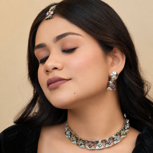 Ada Oxidize Necklace with Maang Tikka