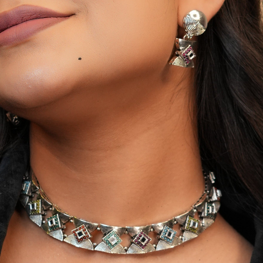 Ada Oxidize Necklace with Maang Tikka