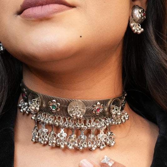 Riya Oxidize Necklace (Pink-Green)