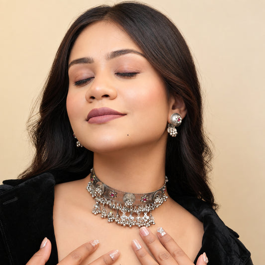Riya Oxidize Necklace (Pink)
