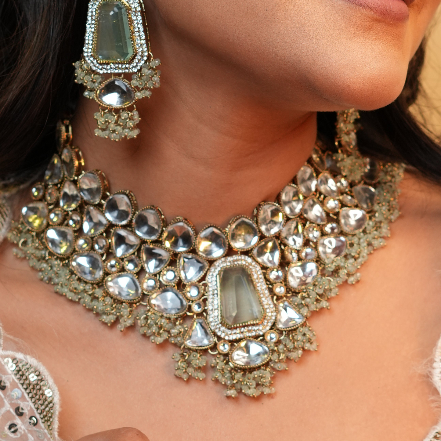 Arya Bridal Necklace (Light-Green)