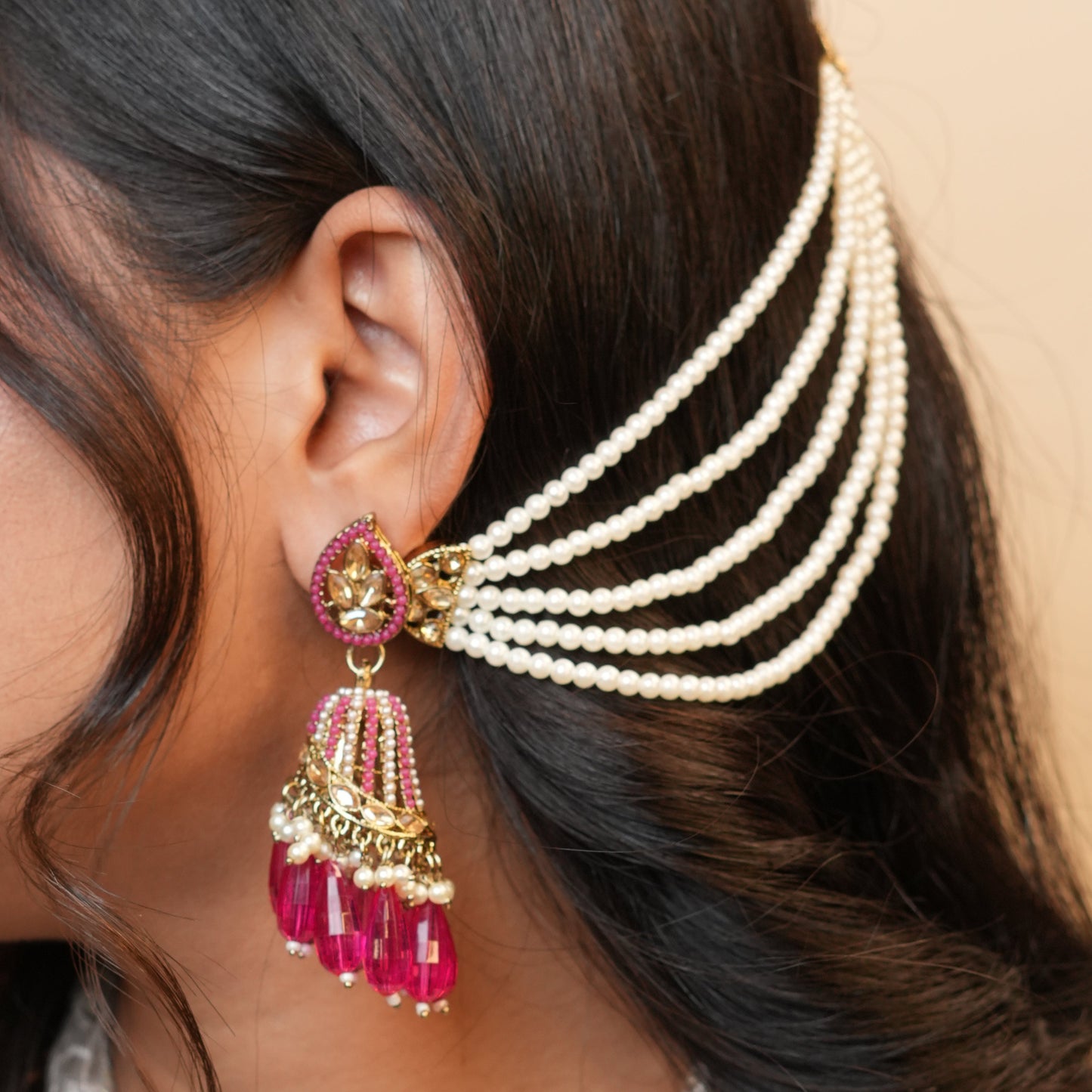 Maira Chain Earrings (Pink)