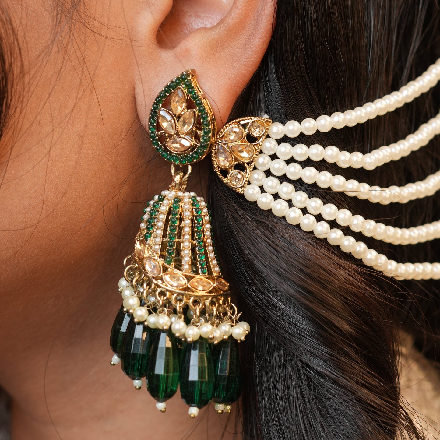 Maira Chain Earrings (Green)