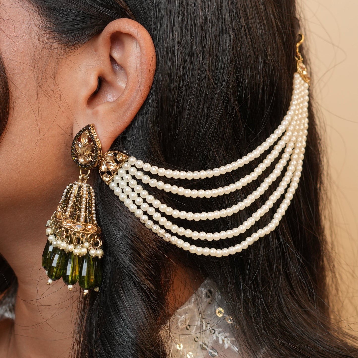 Maira Chain Earrings (Dark-Green)