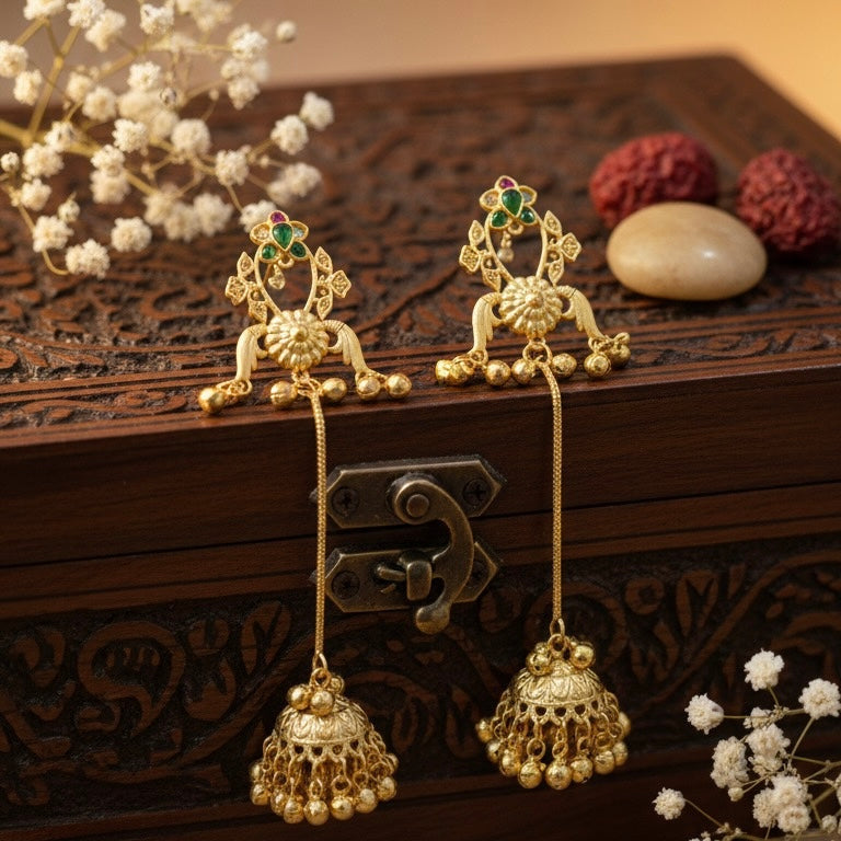Lotus Kashmiri Earrings (Green- Multi)